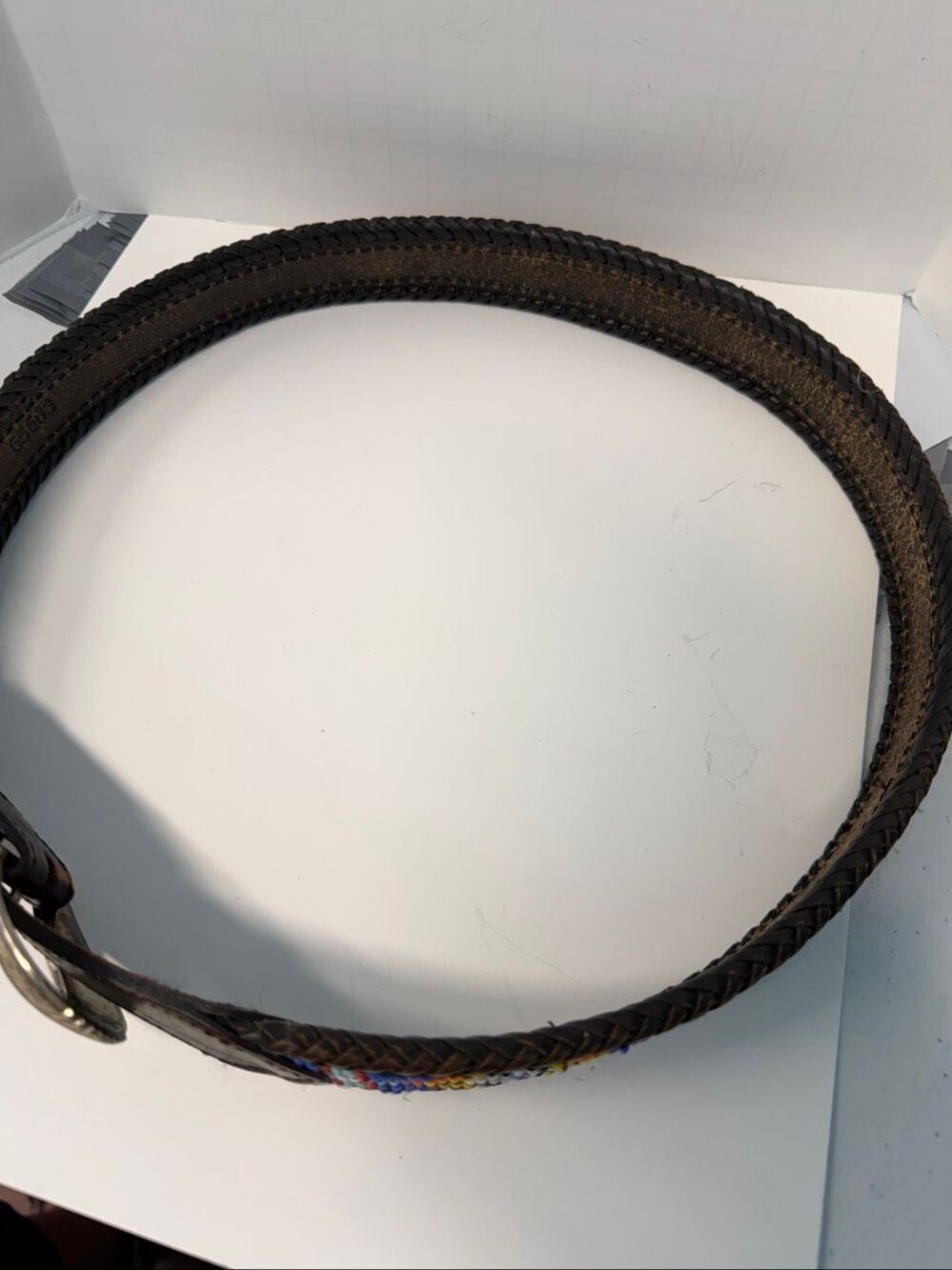 Vintage 1991 Leather Beaded Western Belt 36” - Picture 5 of 11
